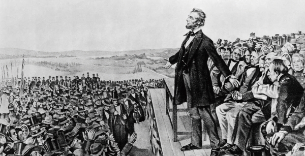 Of the people, By the people, For the people. 미국 남북 전쟁이 진행되던 1863년 11월 19일, 격전지였던 펜실베이니아 주의 게티즈버그에서 죽은 장병들을 위한 링컨의 연설은 역사로 기록되었다.