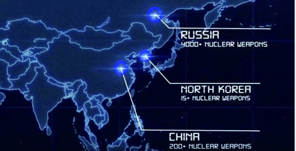 주일미군사령부가 지난해 12월 유튜브에 공개한 동영상 캡처, 북한을 중국, 러시아와 함께 핵보유 선언국으로 설명했다.