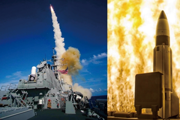 미 이지스함에서 발사되는 최신형 SM-3 BLOCK IIA 미사일. 최근 탄도미사일 요격 실험에 성공했다미. / 해군